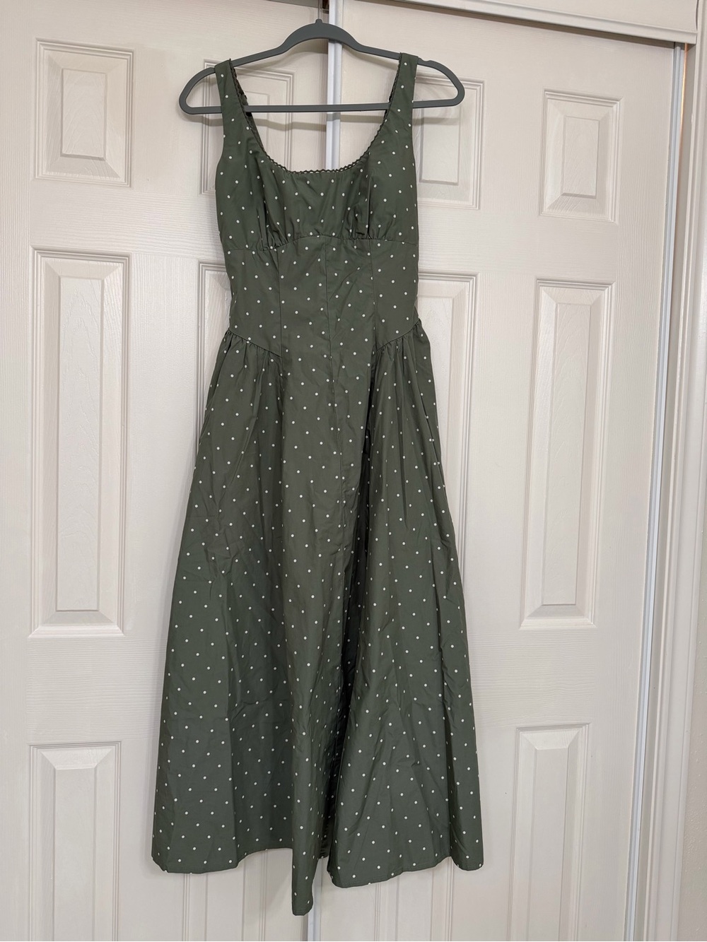 Abercrombie & Fitch Olive Green Polka Dot Midi Dress - Picture 6 of 7